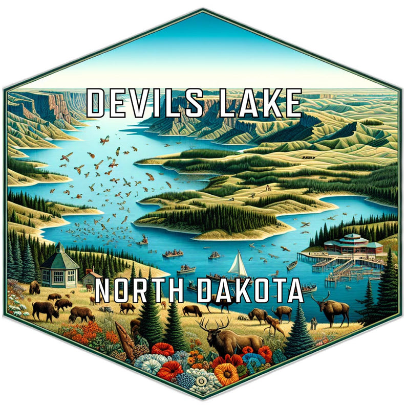 Devils Lake North Dakota Souvenir Travel Destination Die Cut Hexagon Fridge Magnet 2-Inch