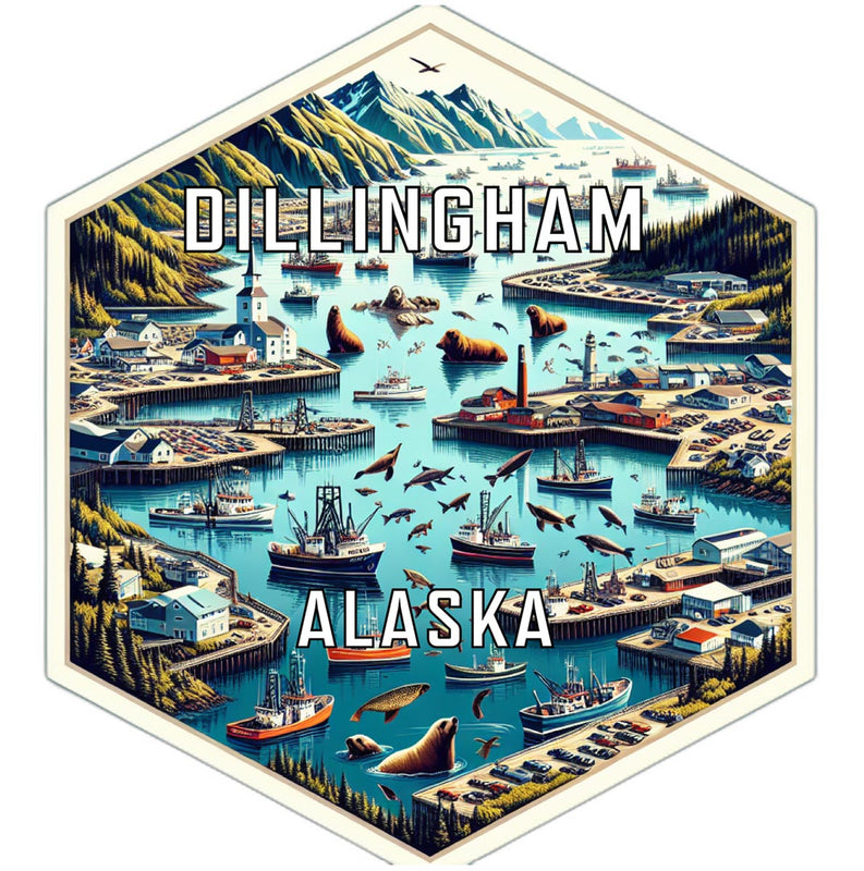 Dillingham Alaska Souvenir Travel Destination Die Cut Hexagon Fridge Magnet 6-Inch