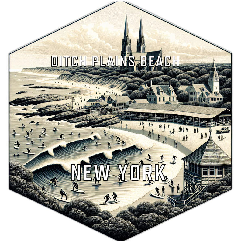 Ditch Plains Beach New York Souvenir Travel Destination Die Cut Hexagon Fridge Magnet 2-Inch