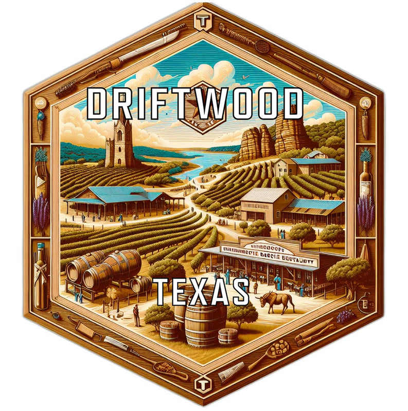 Driftwood Texas Souvenir Travel Destination Die Cut Hexagon Fridge Magnet 6-Inch