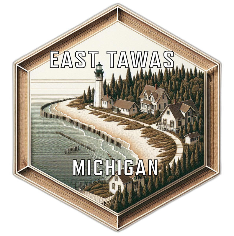East Tawas Michigan Souvenir Travel Destination Die Cut Hexagon Fridge Magnet 2-Inch