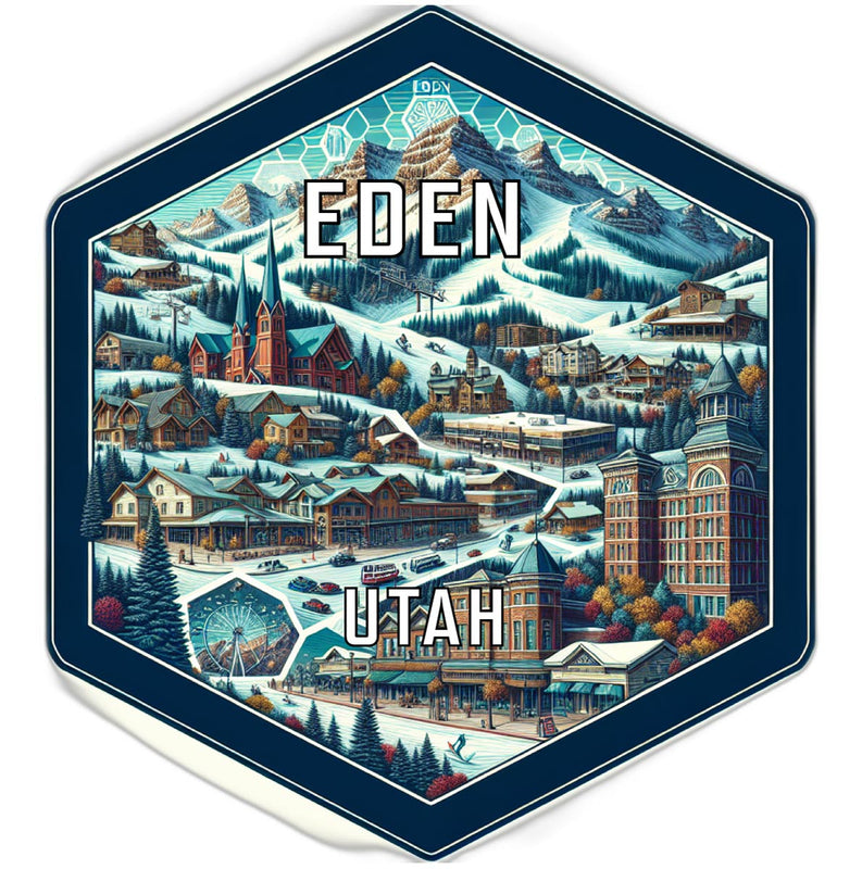 Eden Utah Souvenir Travel Destination Die Cut Hexagon Fridge Magnet 2-Inch