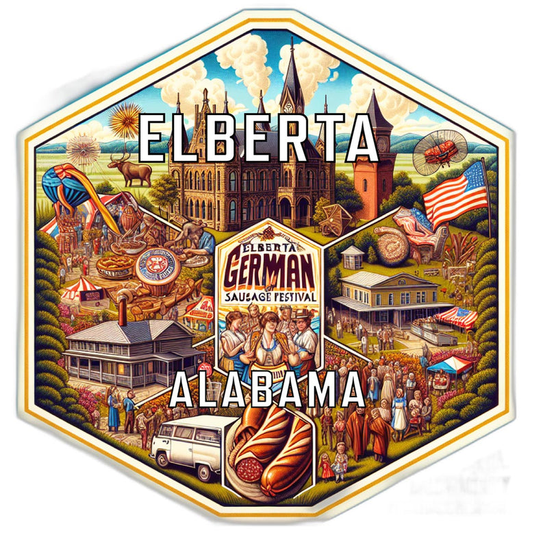 Elberta Alabama Souvenir Travel Destination Die Cut Hexagon Fridge Magnet 2-Inch