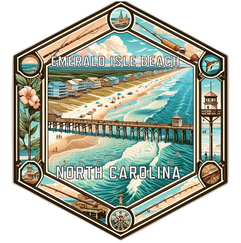 Emerald Isle Beach North Carolina Souvenir Travel Destination Die Cut Hexagon Fridge Magnet 2-Inch