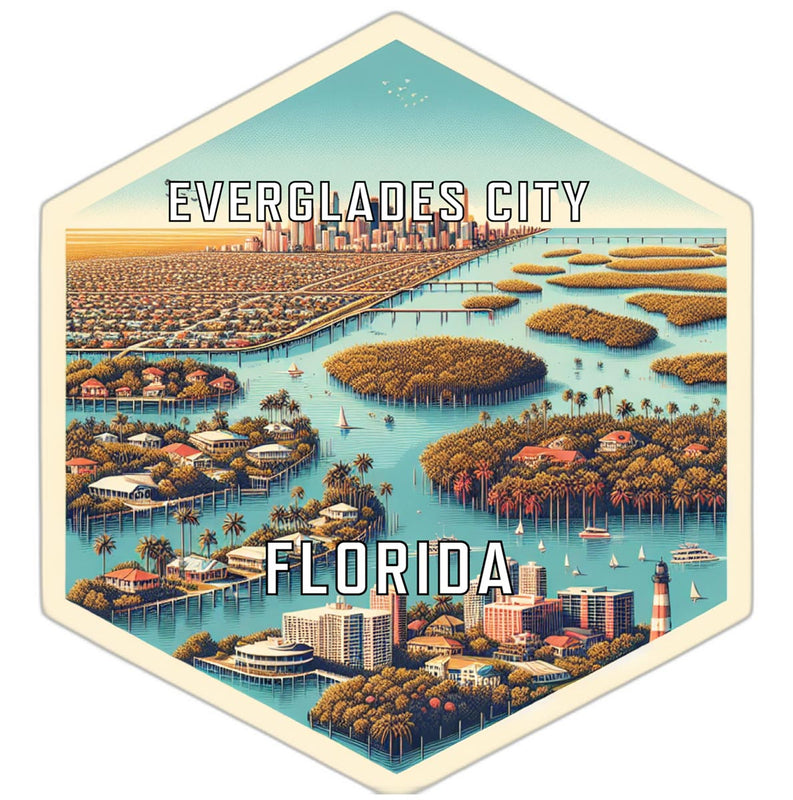 Everglades City Florida Souvenir Travel Destination Die Cut Hexagon Fridge Magnet 4-Inch