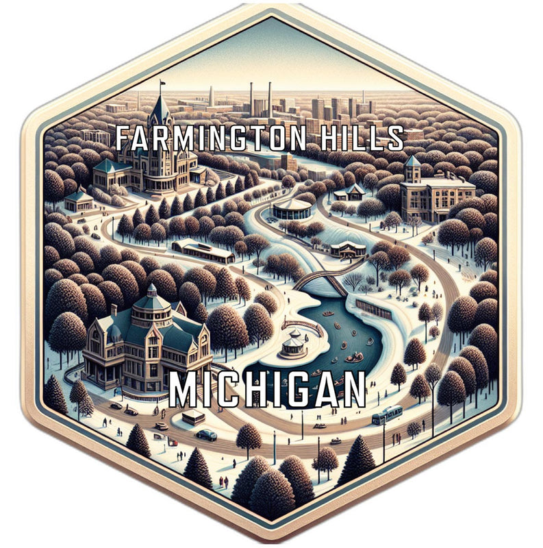 Farmington Hills Michigan Souvenir Travel Destination Die Cut Hexagon Fridge Magnet 2-Inch