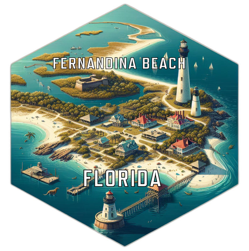 Fernandina Beach Florida Souvenir Travel Destination Die Cut Hexagon Fridge Magnet 6-Inch