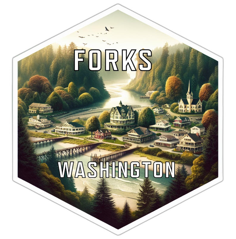 Forks Washington Souvenir Travel Destination Die Cut Hexagon Fridge Magnet 6-Inch