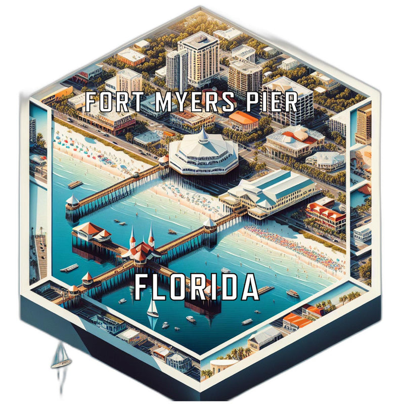 Fort Myers Pier Florida Souvenir Travel Destination Die Cut Hexagon Fridge Magnet 2-Inch