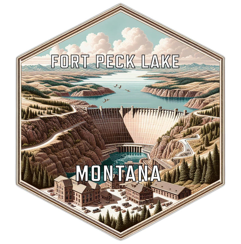 Fort Peck Lake Montana Souvenir Travel Destination Die Cut Hexagon Fridge Magnet 2-Inch
