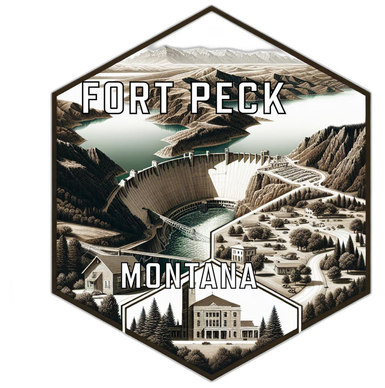 Fort Peck Montana Souvenir Travel Destination Die Cut Hexagon Fridge Magnet 2-Inch