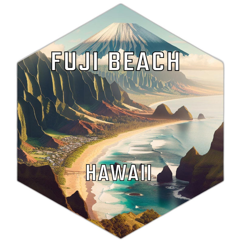 Fuji Beach Hawaii Souvenir Travel Destination Die Cut Hexagon Fridge Magnet 2-Inch