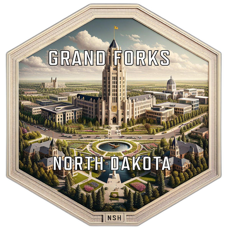 Grand Forks North Dakota Souvenir Travel Destination Die Cut Hexagon Fridge Magnet 4-Inch