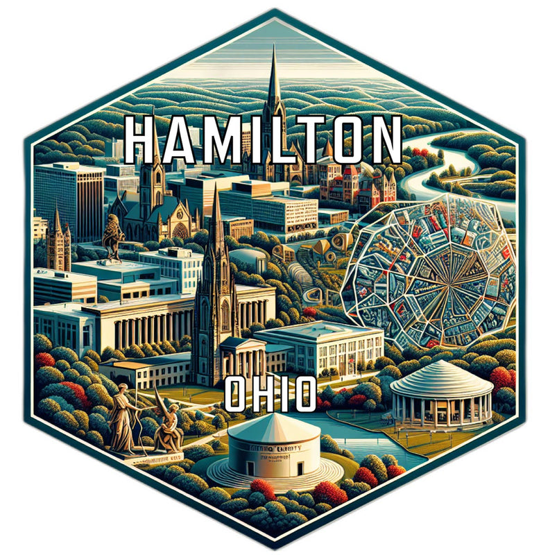 Hamilton Ohio Souvenir Travel Destination Die Cut Hexagon Fridge Magnet 2-Inch