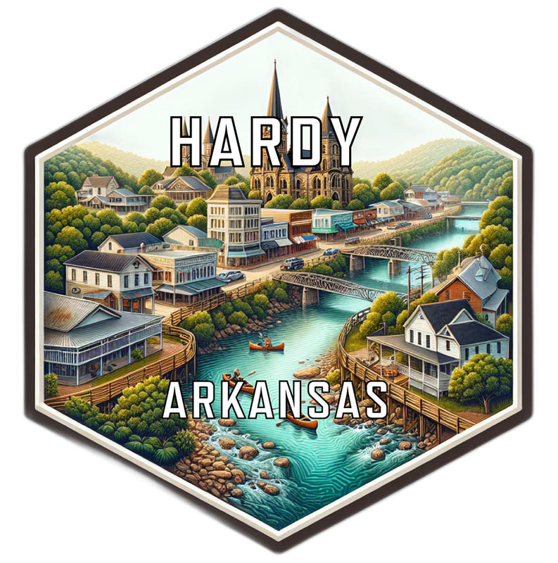 Hardy Arkansas Souvenir Travel Destination Die Cut Hexagon Fridge Magnet 2-Inch