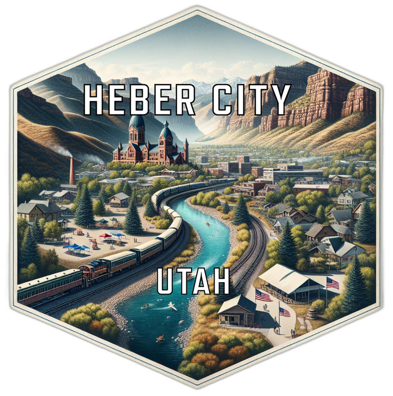Heber City Utah Souvenir Travel Destination Die Cut Hexagon Fridge Magnet 6-Inch