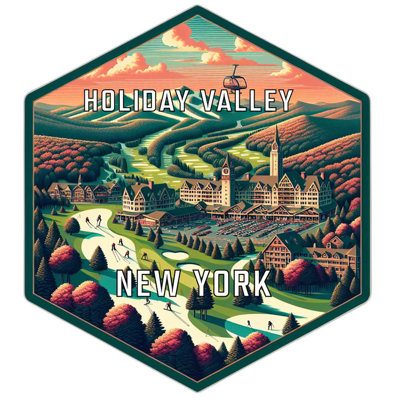 Holiday Valley New York Souvenir Travel Destination Die Cut Hexagon Fridge Magnet 6-Inch