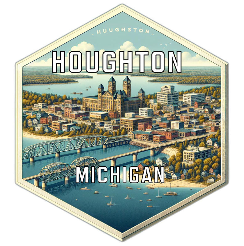 Houghton Michigan Souvenir Travel Destination Die Cut Hexagon Fridge Magnet 4-Inch