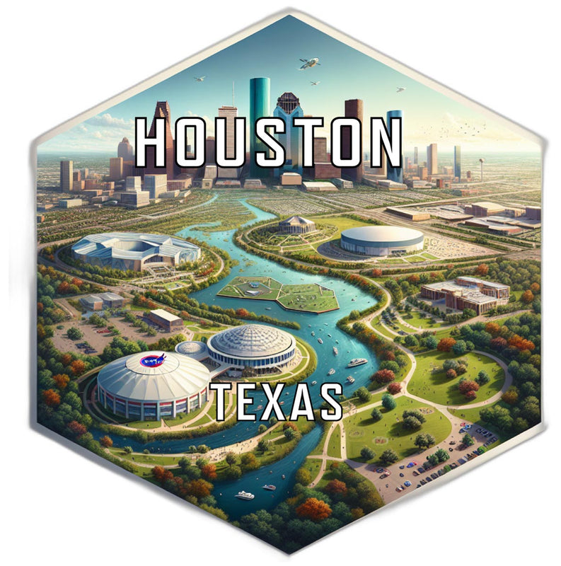 Houston Texas Souvenir Travel Destination Die Cut Hexagon Fridge Magnet 2-Inch