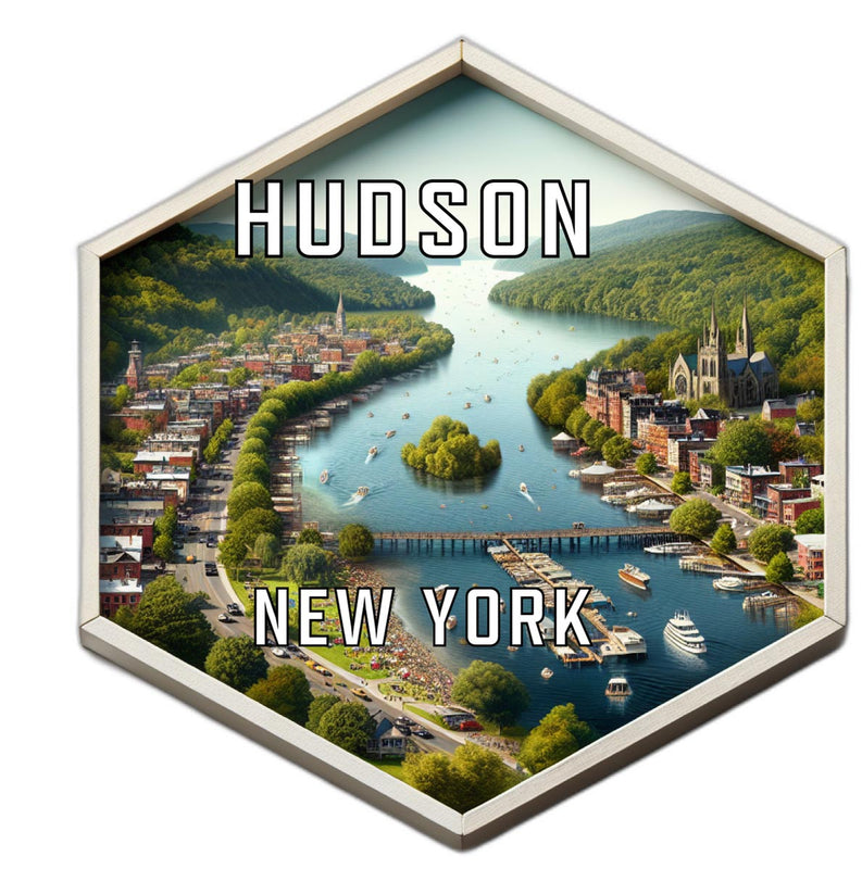 Hudson New York Souvenir Travel Destination Die Cut Hexagon Fridge Magnet 2-Inch