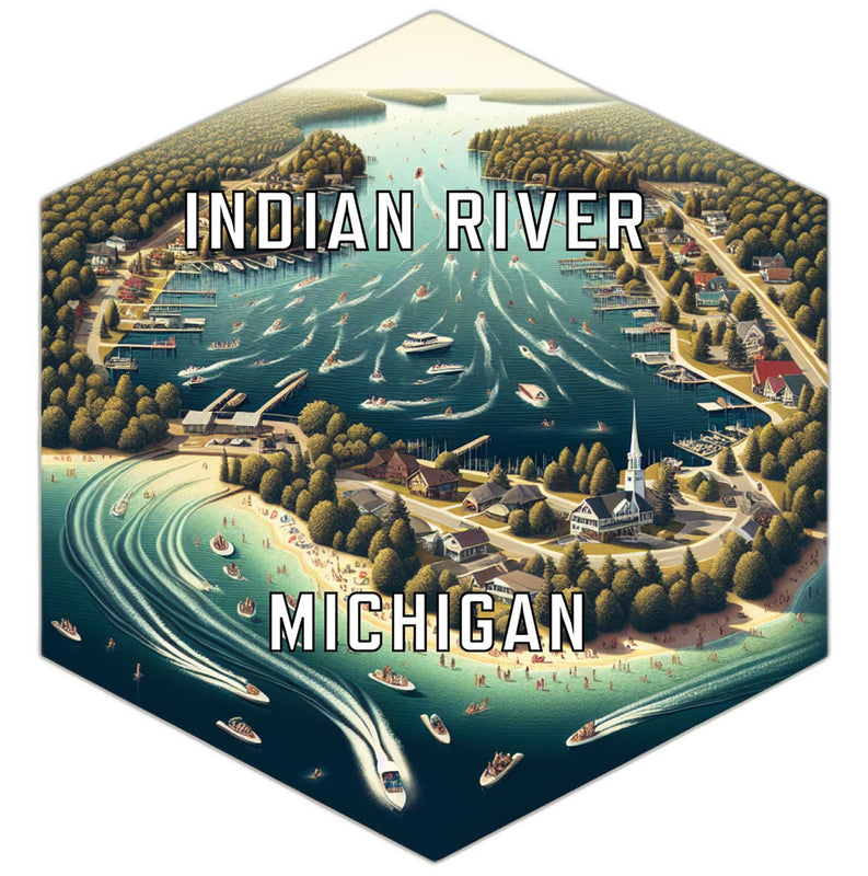 Indian River Michigan Souvenir Travel Destination Die Cut Hexagon Fridge Magnet 6-Inch