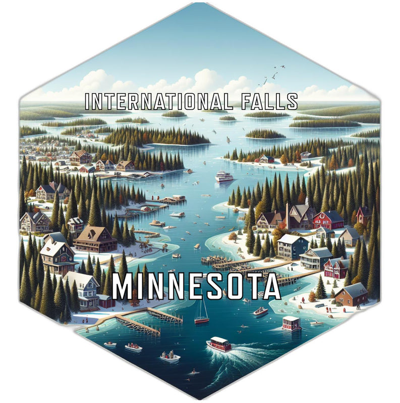 International Falls Minnesota Souvenir Travel Destination Die Cut Hexagon Fridge Magnet 6-Inch