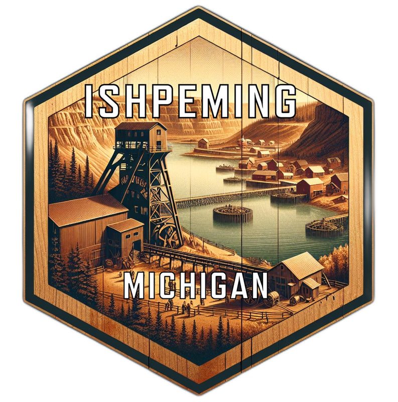Ishpeming Michigan Souvenir Travel Destination Die Cut Hexagon Fridge Magnet 4-Inch