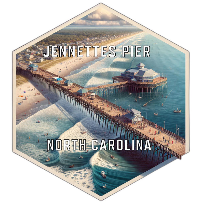 Jennette S Pier North Carolina Souvenir Travel Destination Die Cut Hexagon Fridge Magnet 6-Inch