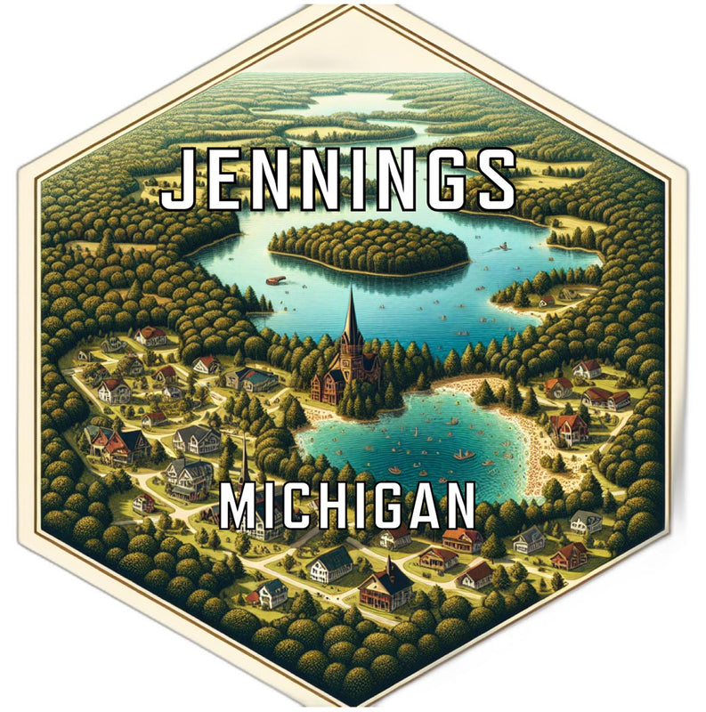Jennings Michigan Souvenir Travel Destination Die Cut Hexagon Fridge Magnet 2-Inch