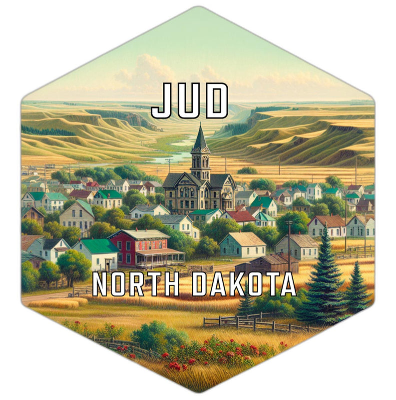 Jud North Dakota Souvenir Travel Destination Die Cut Hexagon Fridge Magnet 2-Inch