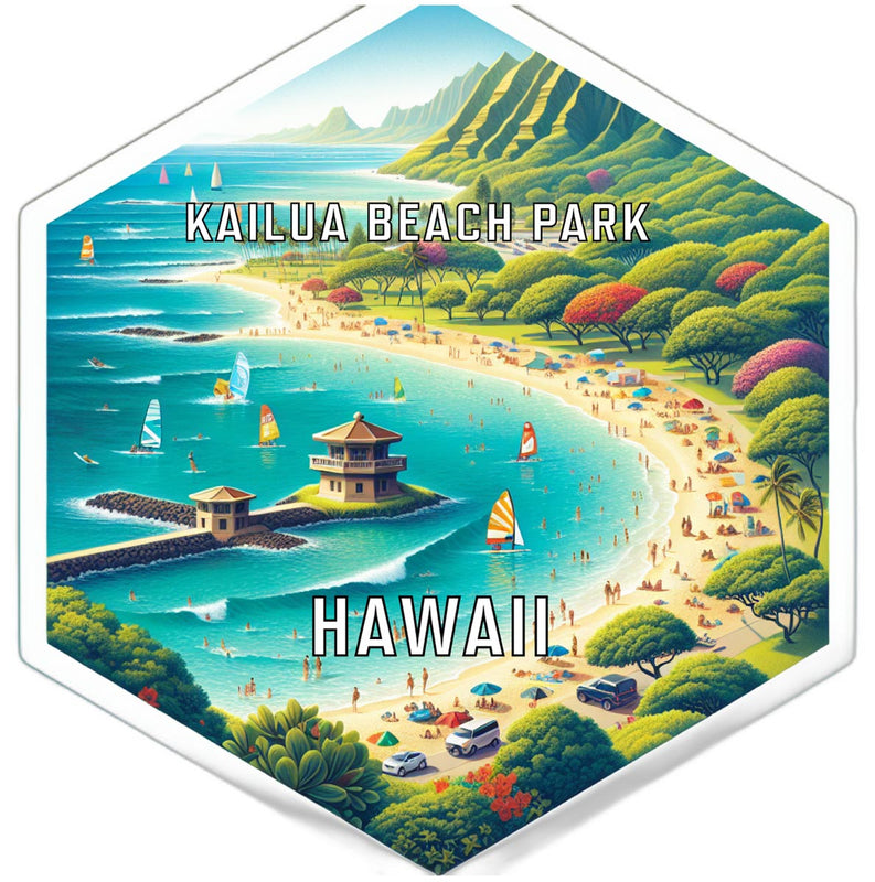 Kailua Beach Park Hawaii Souvenir Travel Destination Die Cut Hexagon Fridge Magnet 2-Inch
