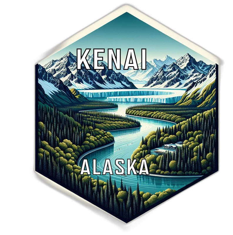 Kenai Alaska Souvenir Travel Destination Die Cut Hexagon Fridge Magnet 2-Inch