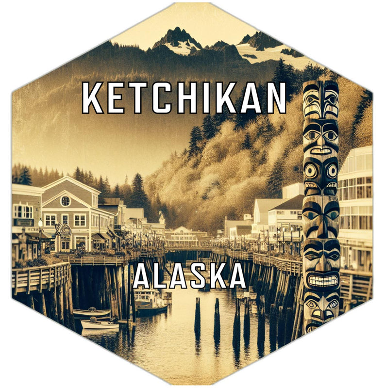 Ketchikan Alaska Souvenir Travel Destination Die Cut Hexagon Fridge Magnet 2-Inch