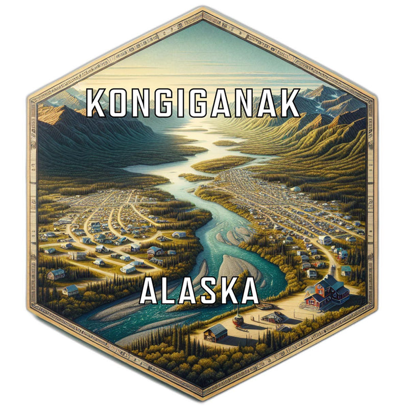 Kongiganak Alaska Souvenir Travel Destination Die Cut Hexagon Fridge Magnet 2-Inch