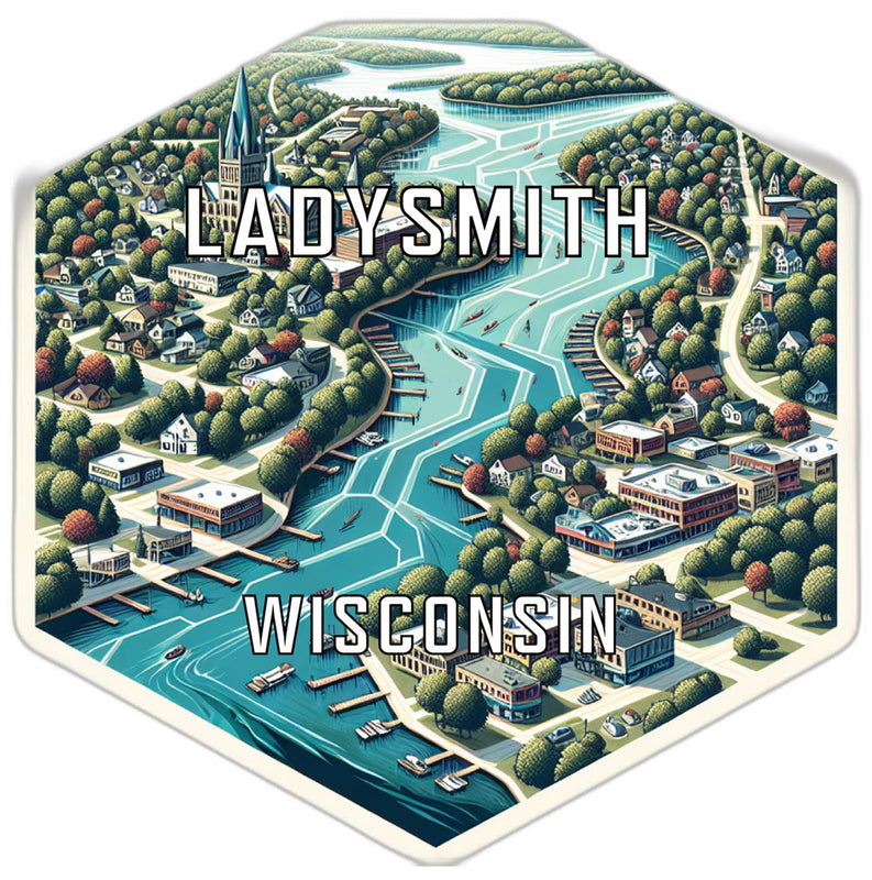 Ladysmith Wisconsin Souvenir Travel Destination Die Cut Hexagon Fridge Magnet 2-Inch