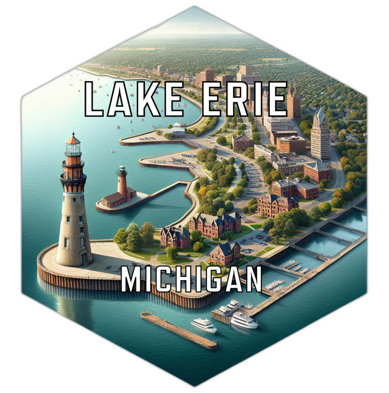 Lake Erie Michigan Souvenir Travel Destination Die Cut Hexagon Fridge Magnet 6-Inch