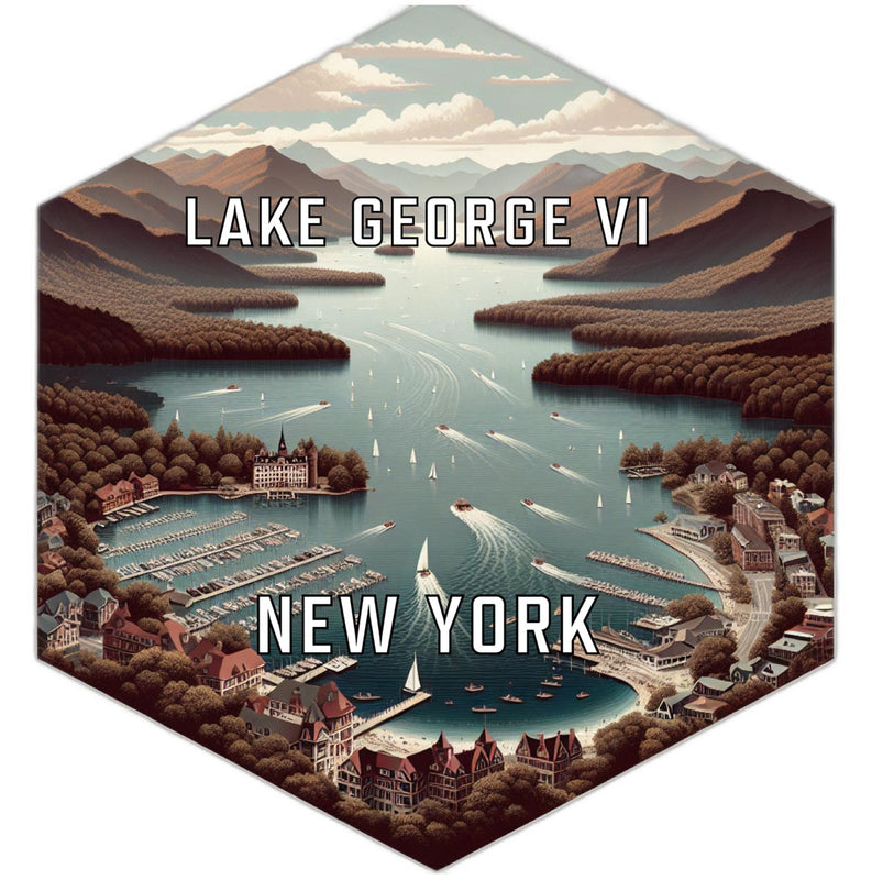 Lake George Vi New York Souvenir Travel Destination Die Cut Hexagon Fridge Magnet 6-Inch