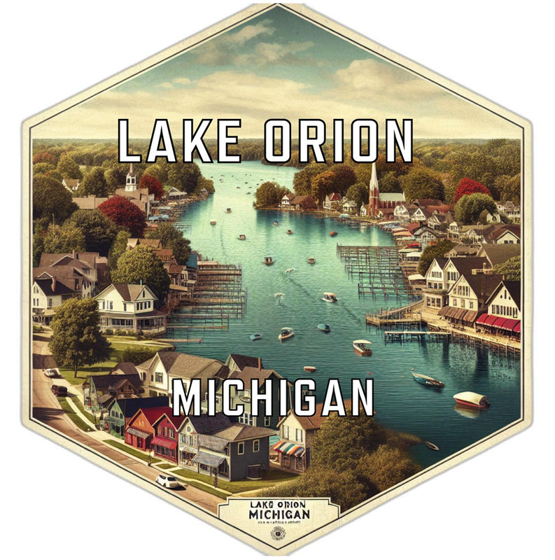 Lake Orion Michigan Souvenir Travel Destination Die Cut Hexagon Fridge Magnet 2-Inch