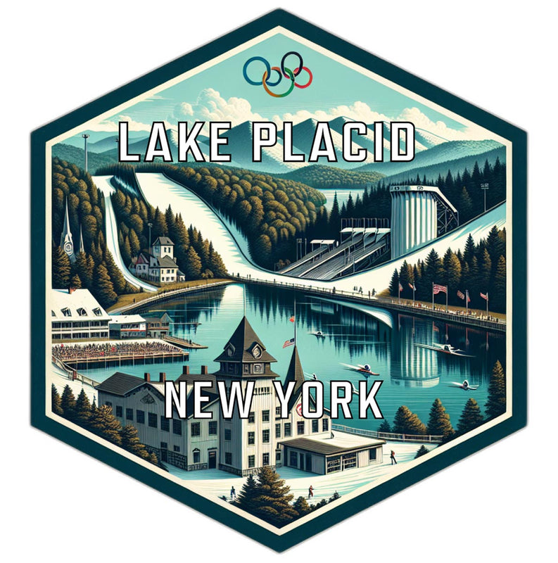 Lake Placid New York Souvenir Travel Destination Die Cut Hexagon Fridge Magnet 6-Inch