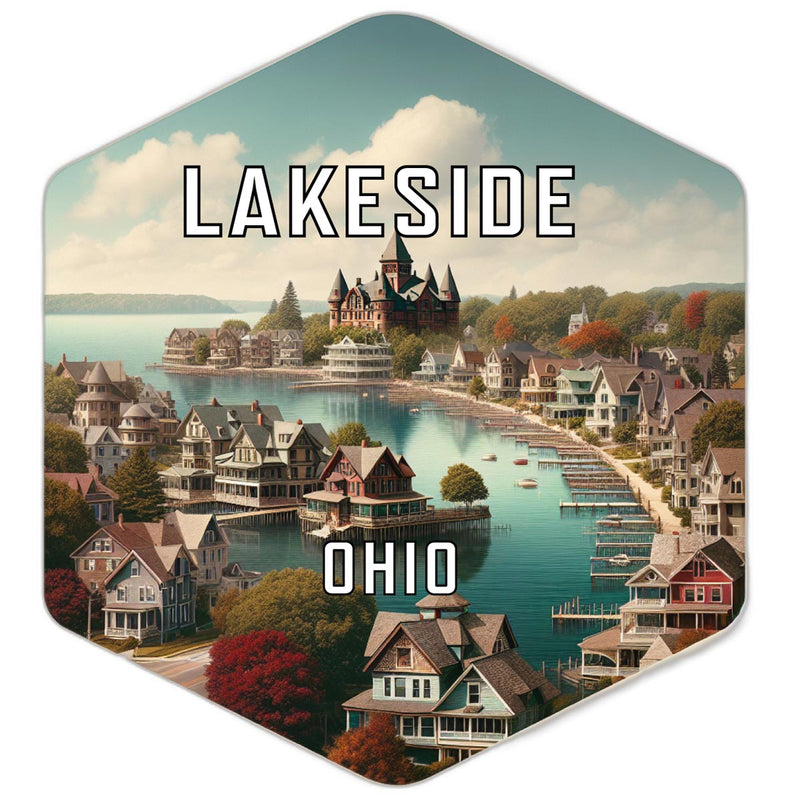 Lakeside Ohio Souvenir Travel Destination Die Cut Hexagon Fridge Magnet 2-Inch