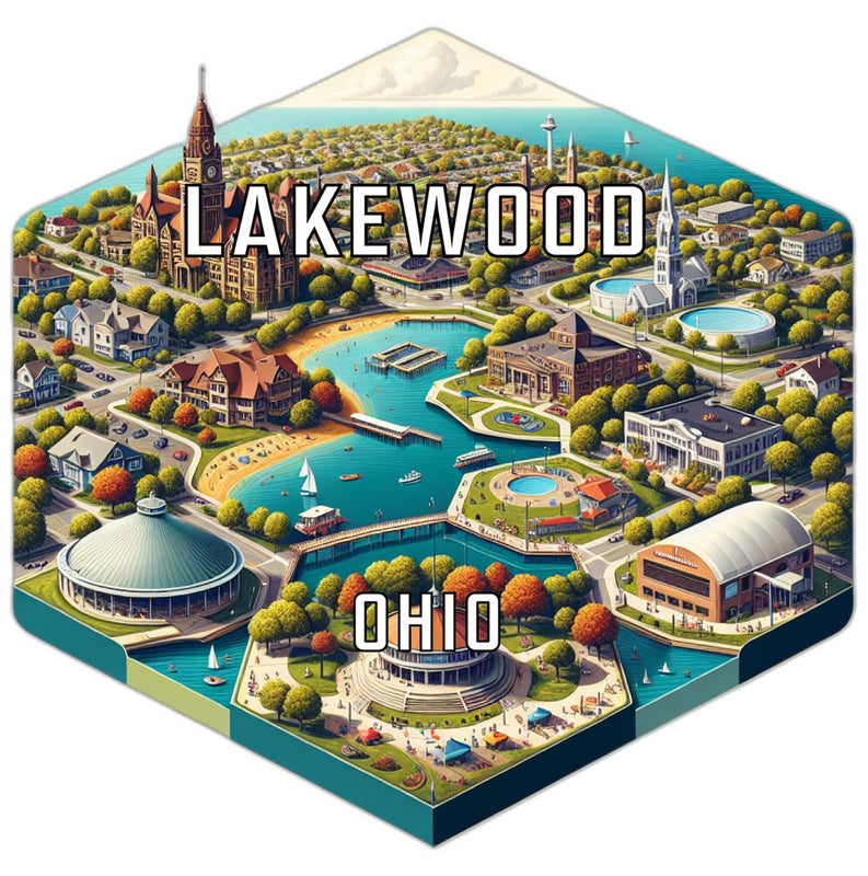 Lakewood Ohio Souvenir Travel Destination Die Cut Hexagon Fridge Magnet 6-Inch