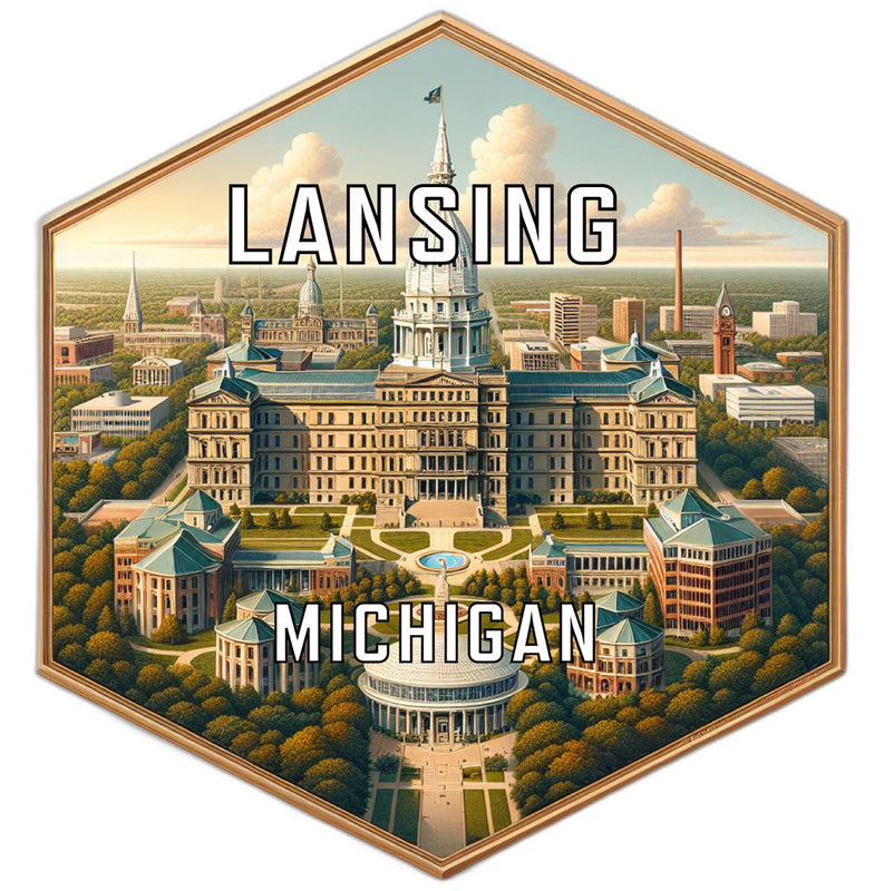 Lansing Michigan Souvenir Travel Destination Die Cut Hexagon Fridge Magnet 2-Inch