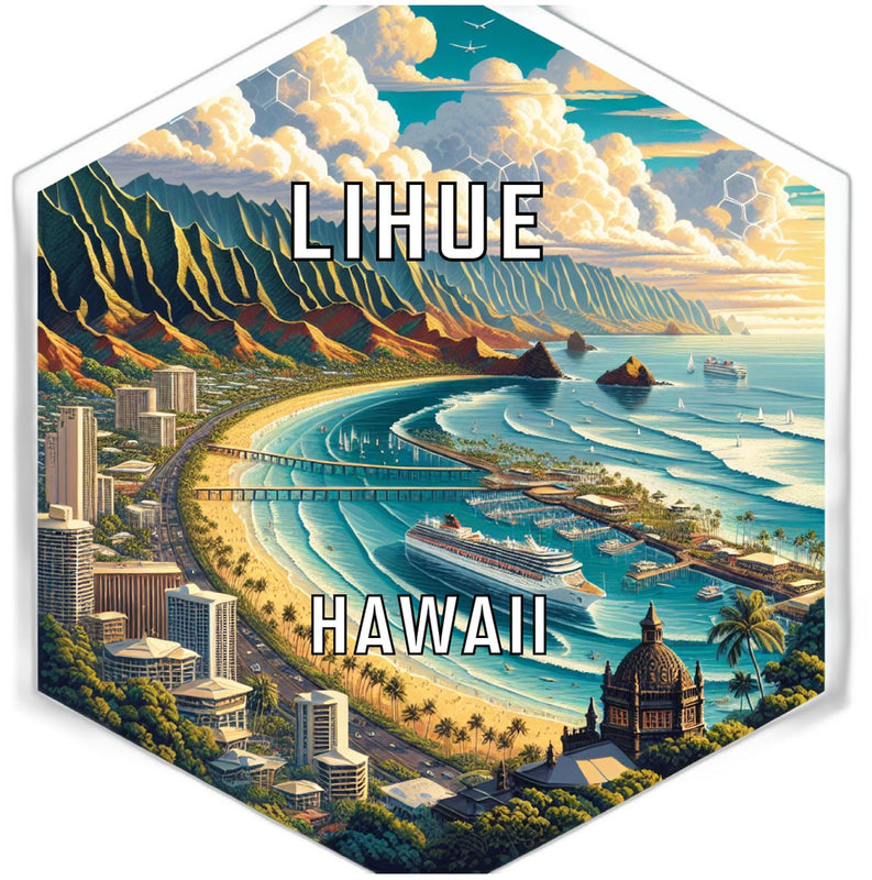 Lihue Hawaii Souvenir Travel Destination Die Cut Hexagon Fridge Magnet 2-Inch