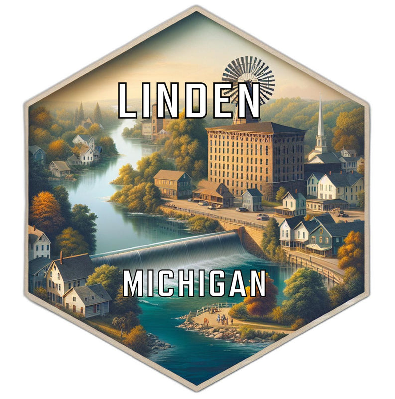 Linden Michigan Souvenir Travel Destination Die Cut Hexagon Fridge Magnet 6-Inch