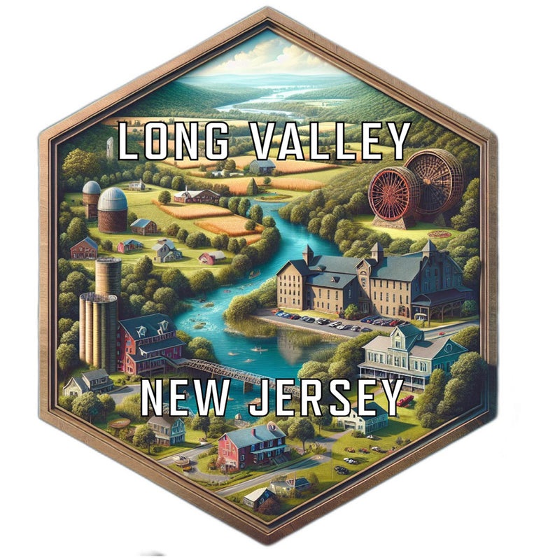 Long Valley New Jersey Souvenir Travel Destination Die Cut Hexagon Fridge Magnet 2-Inch