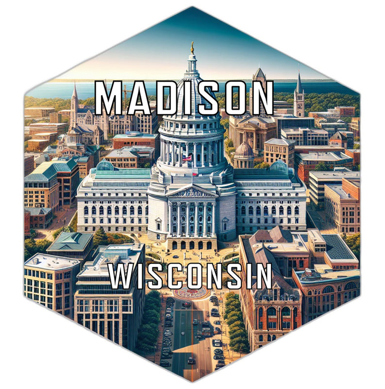 Madison Wisconsin Souvenir Travel Destination Die Cut Hexagon Fridge Magnet 2-Inch