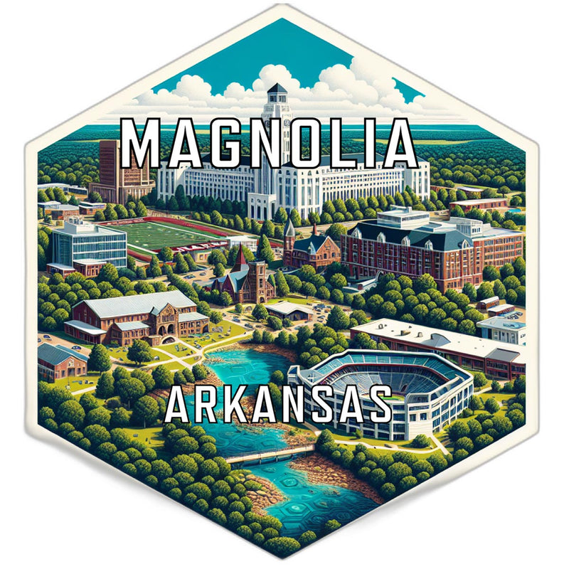 Magnolia Arkansas Souvenir Travel Destination Die Cut Hexagon Fridge Magnet 2-Inch