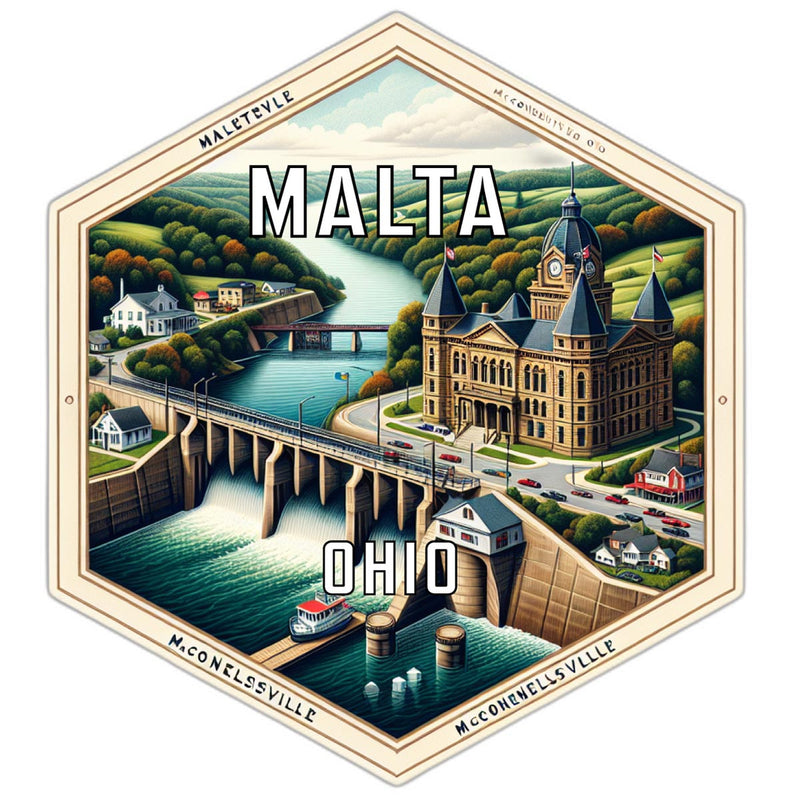 Malta Ohio Souvenir Travel Destination Die Cut Hexagon Fridge Magnet 2-Inch
