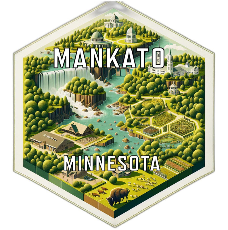 Mankato Minnesota Souvenir Travel Destination Die Cut Hexagon Fridge Magnet 2-Inch