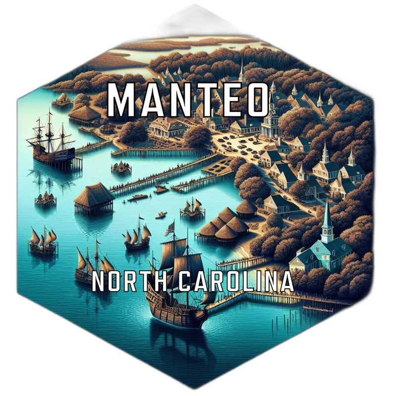 Manteo North Carolina Souvenir Travel Destination Die Cut Hexagon Fridge Magnet 6-Inch